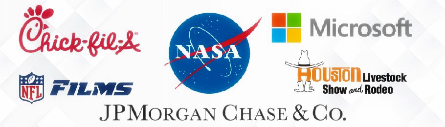 Companies that have booked with our bus company. ChickFilA, NFL Films, Microsoft, NASA, JPMorgan Chase and Houston Livestock and Rodeo